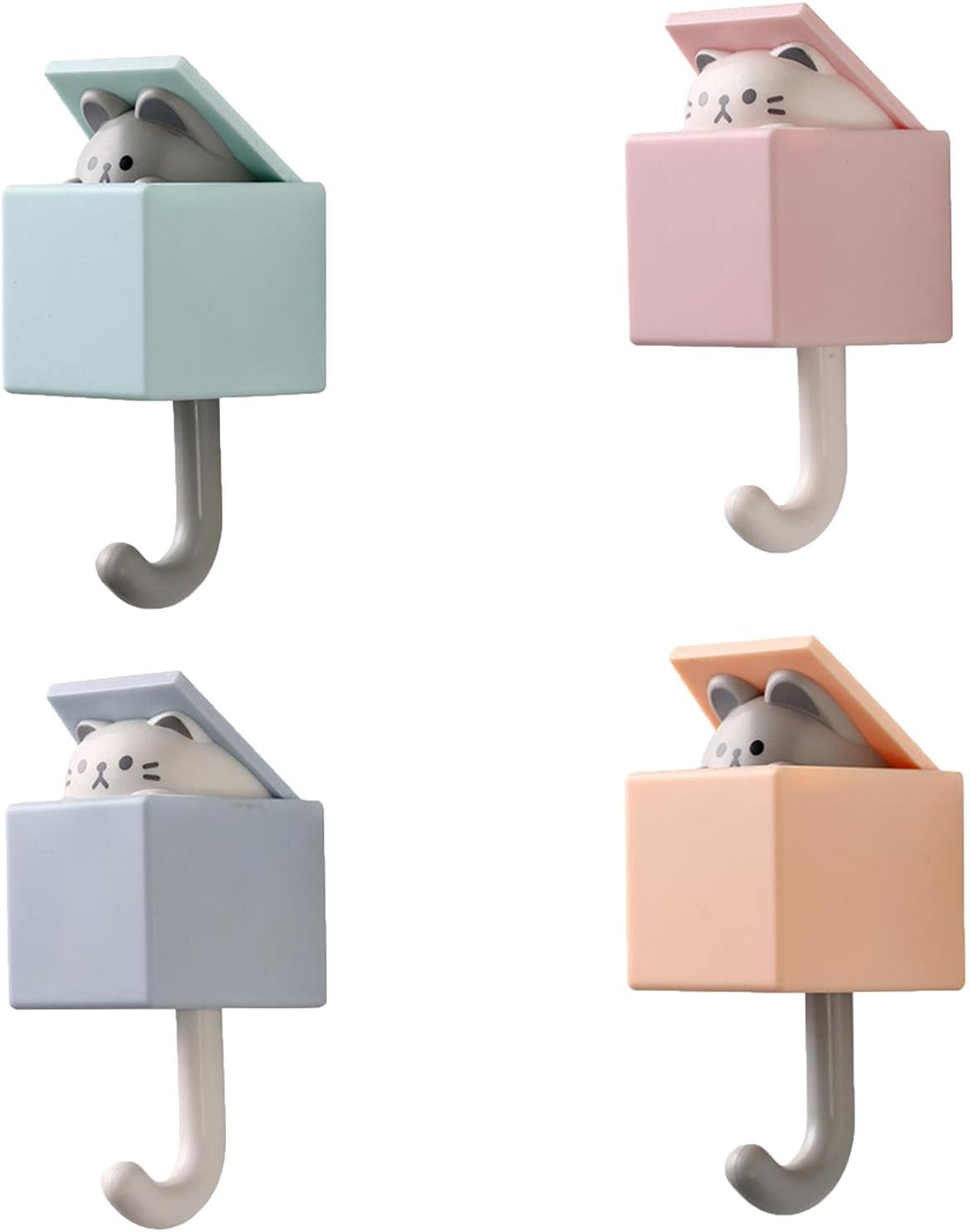 Amazon.com: Juome Cute Cat Key Hook, 4Pcs Adhesive Coat Hooks Key ...