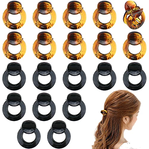 DIYstore 20 Pieces Mini Hair Clips Plastic Hair Claws for Hair Styling Accessories Round Small Jaw Clamps for Women Girl's Hair, Black and Brown