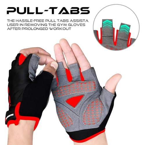 Westwood Fox Guantes de Ciclismo para Hombre y Mujer, Guantes de Ciclismo de Medio Dedo Acolchados de Gel Antideslizantes, Transpirables, absorción de Impactos, Palma Antideslizante (Rojo, L) - imagen 8