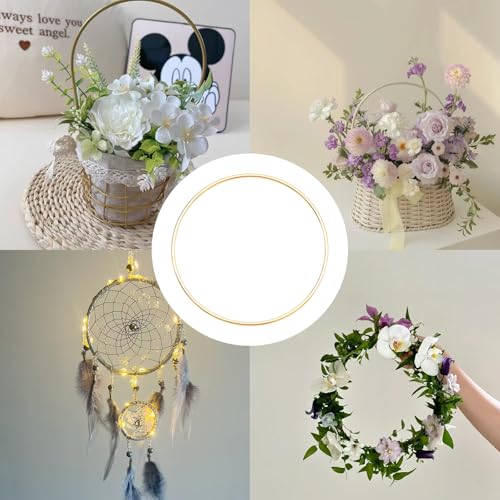 Image of 10 Pcs Metal Floral Hoops, Wreath Macrame Hoop Rings, Metal O Rings | Light Gold, 6Inch, Dream Catcher Rings, Wire Wreath Frame Floral Hoop Rings, for Wedding Wreath Decor DIY Wall Hanging Crafts