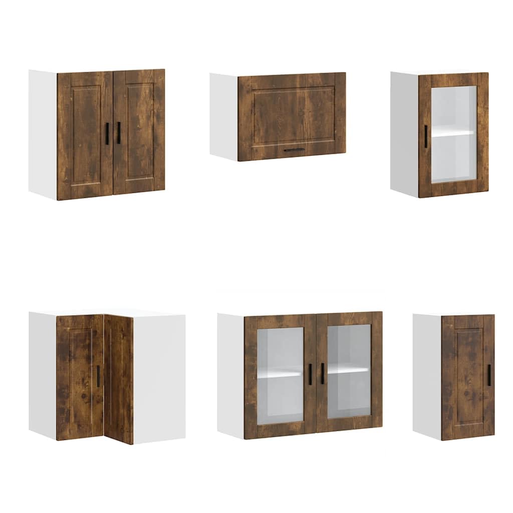 Porto - Set di 11 mobili da cucina in legno di quercia affumicata, con spazio versatile per cucina, sala da pranzo, ufficio, armadi alti e inferiori, pensili, credenze, comò, buffet