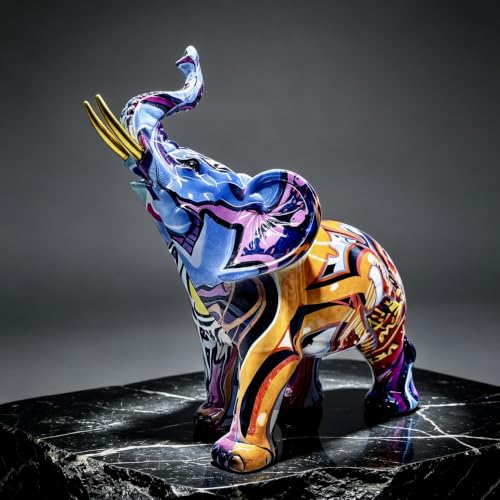 SHTWX Colorful Elephant Statue Sculpture Frgurine Gift for Home Office Living Room Desktop Decoration Garden Figurines Outdoor Decor Frgurines (Small)