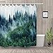 Produktbild vrupi Grünen Wald Duschvorhang mit natürlichen Landschaft und Tannenwald 71 x 71 Zoll Polyester wasserdichtes Gewebe einschließlich zwölf Kunststoff Haken Schlafzimmer Dekor