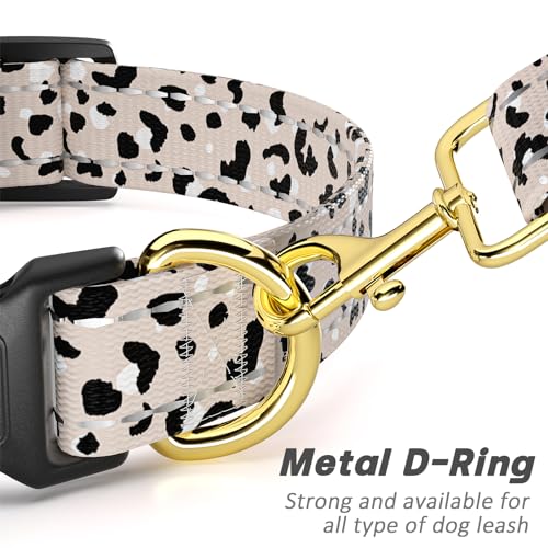 Reflective Dog Collar for Medium Dogs, Cute Leopard Style Adjustable Heavy-Duty Nylon Puppy Collar for Boy and Girl Female, Soft Pet Accessories with Quick Release Buckle, Beige - Image 6