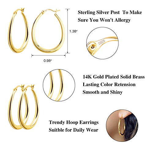 Silver Oval Hoop Earrings Hypoallergenic 14K Gold Plated Sterling Silver Lightweight Oval Hoop Earrings for Women Gilrs3