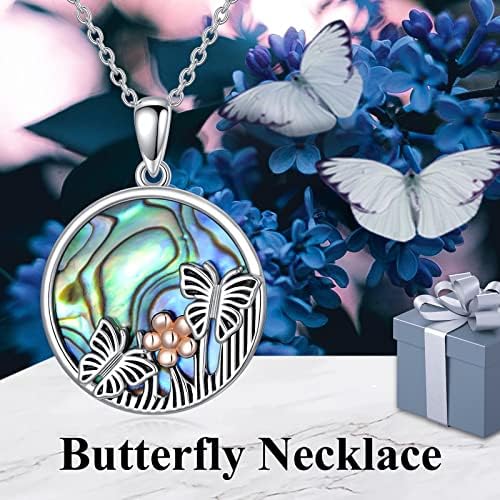 VONALA Animal Necklace Sterling Silver Butterfly Cat Dog Unicorn Wolf Phoenix Frog Mushroom Necklaces with Crystal Abalone Shell Jewelry Gifts for Women Girls