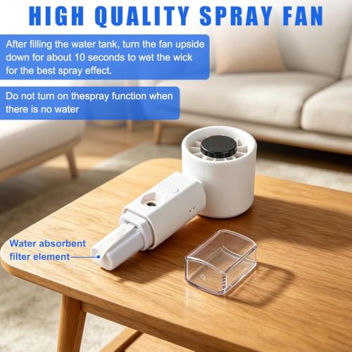 Image of QLECT 2-in-1 Mini AC Portable Fan with Water Mist Spray, 1800mAh Rechargeable Battery, 5 Speed USB Fast Charging Handheld Fan, Foldable Personal Cooling Fan for Travel, Office, Home, Men & Women