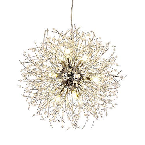 Suspension luminaire LED cristal blanc froid plafonnier salon argent