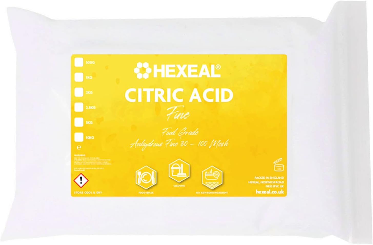 Hexeal Citric Acid 2kg Bag โ Food Grade & Anhydrous Fine