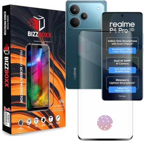 Image of Tempered Glass Compatible With Realme P4 Pro 5G Full Glue Tempered Glass Screen Protector Guard 4D Curved Edges - Fingerprint Working, UV Glue Not Required (P4 Pro, 6.8 Inch) - Pack of 1