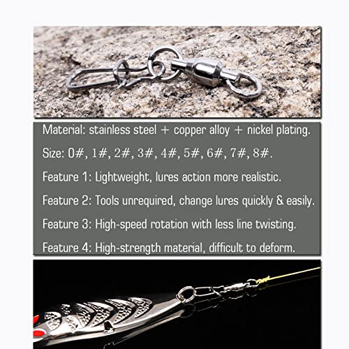 Image of AMYSPORTS Duo Lock Snap Fishing Swivels Stainless Barrel Swivels Fishing Lure Snap Swivels Ball Bearing Swivels Fishing Tackle for Saltwater Fishing Freshwater Fishing