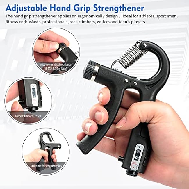 Hand Grip Strengthener Kit (7 Pack), Adjustable Grip Strength Trainer, Forearm Workout Trainer, Finger & Hand Strength Exerciser for Muscle Building & Grip Strength Recovery