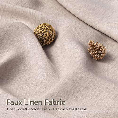 Image of AmazerBath Taupe Boho Shower Curtain with Tassels, Linen Textured Farmhouse Shower Curtain Set with 12 Hooks, Washable Water-Repellent Neutral Fabric, 72x72 Inches Tan