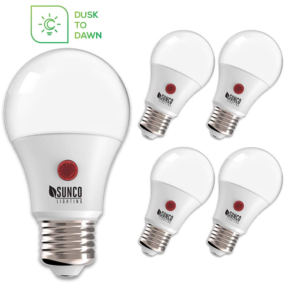 Sunco 4 Pack Dusk to Dawn Light Bulbs Outdoor, Sensor A19 LED Light Bulb UL & Energy Star Listed 9W (60W Eqv.), 800lm, Auto On/Off Photocell Automatic for Outdoor Lighting, 2700K Soft White