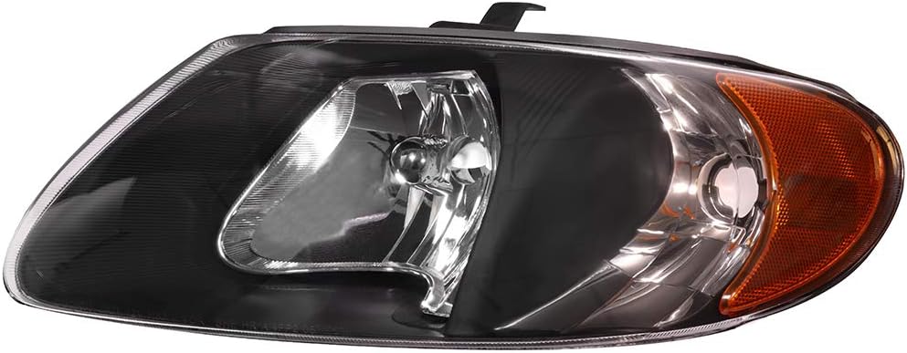 Headlight Assembly For Chrysler Grand Voyager 2001-2002,For Town & Country 2001-2007,For Dodge For Grand Caravan 2001-2007 Replacement Headlamp Black Housing Amber Reflector Clear Lens