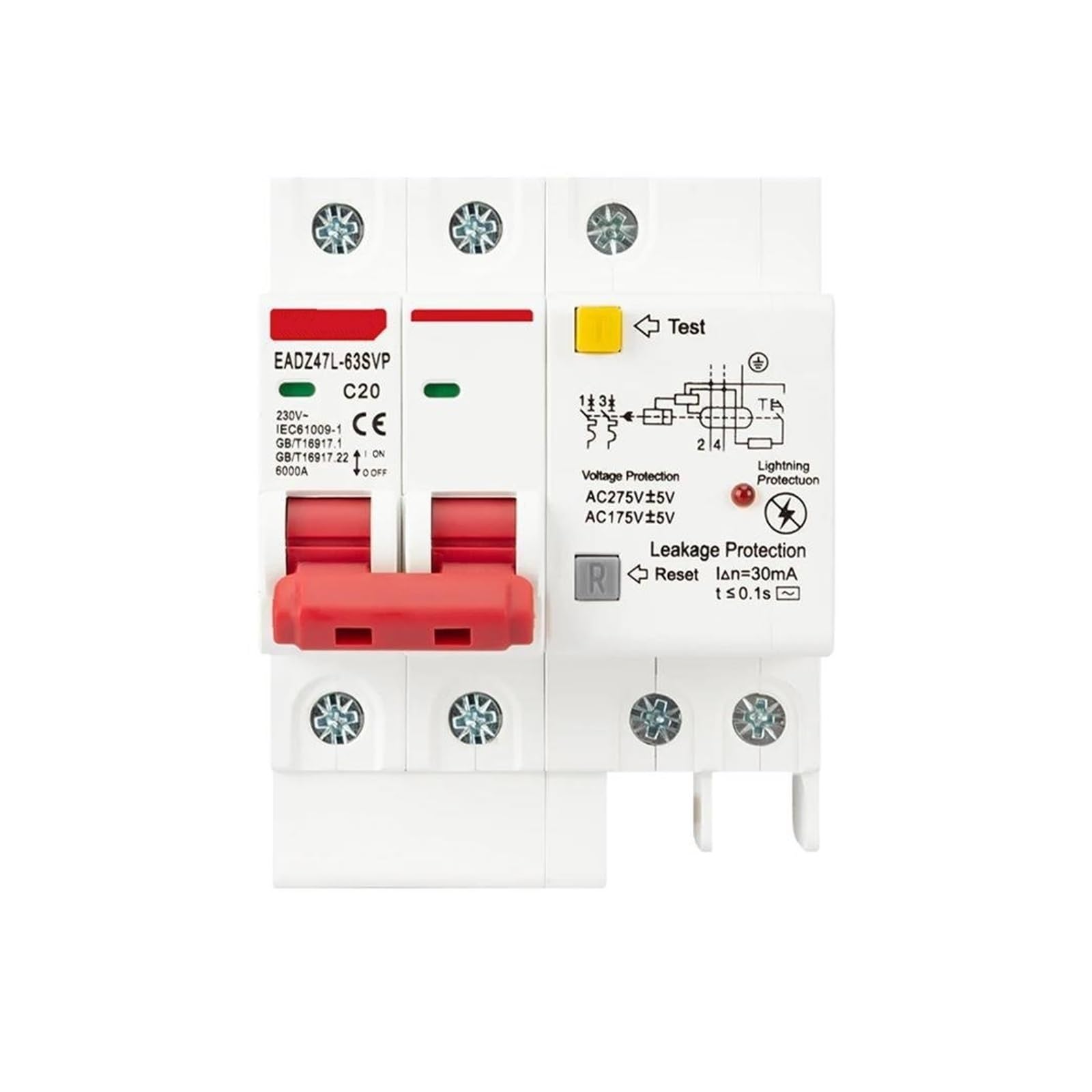Interruttore differenziale SPD 230V 2P con protezione da sovraccarico, sovratensione, RCBO, RCCB con protezione contro i fulmini, protettore dalle perdite MCB(100A)