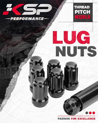 Image of KSP M12x1.5 Lug Nuts Black, 20pcs 12mmx1.5 Lug Nut 6 Spline Lugnuts for Honda Accord CRV Civic Fusion Focus Escape XR-V Element Pilot Impala, Closed End Aftermarket Nuts with 1 Socket Key for Chevy