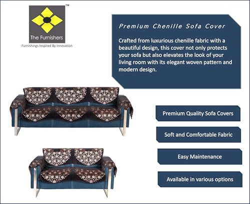 Image of Premium Chenille Woven Anti-Slip 3 Seater + 2 Seater Sofa Cover with Arm Rest | L-Shape Sofa Seat Protector for Living Room | Durable & Stylish Slipcover - Brown Phoolkari