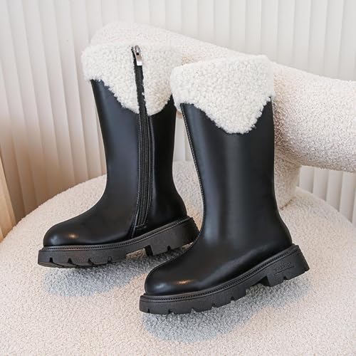 Girls Fleece Knee High Boots Fall Winter Warm Thick Shaggy Side Zipper Long Boots Cold Weather Outdoor Riding Shoes3