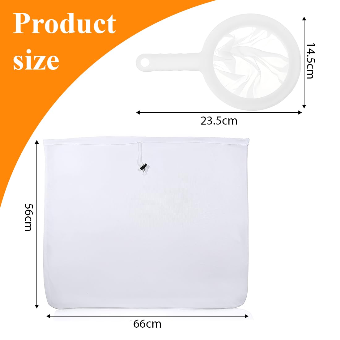 Sacchetto Filtrante Riutilizzabile 66 * 56 cm, Sacchetti Filtranti per Alimenti con Coulisse, Filtri per Liquori per Birra e Latte Vegetale (con Filtro a Setaccio in Nylon)