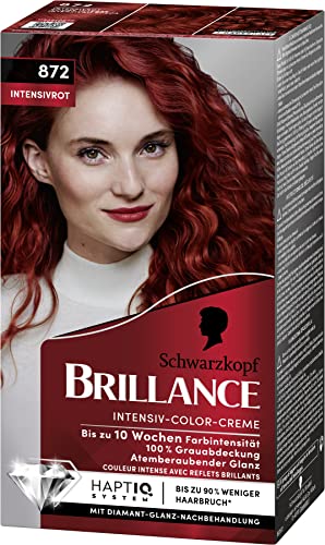 Foto von Brillance Intensiv-Color-Creme 872 Intensivrot (160 ml), dauerhafte Haarfarbe mit Diamant-Glanz und Pflege-Conditioner, für 10 Wochen Farbintensität