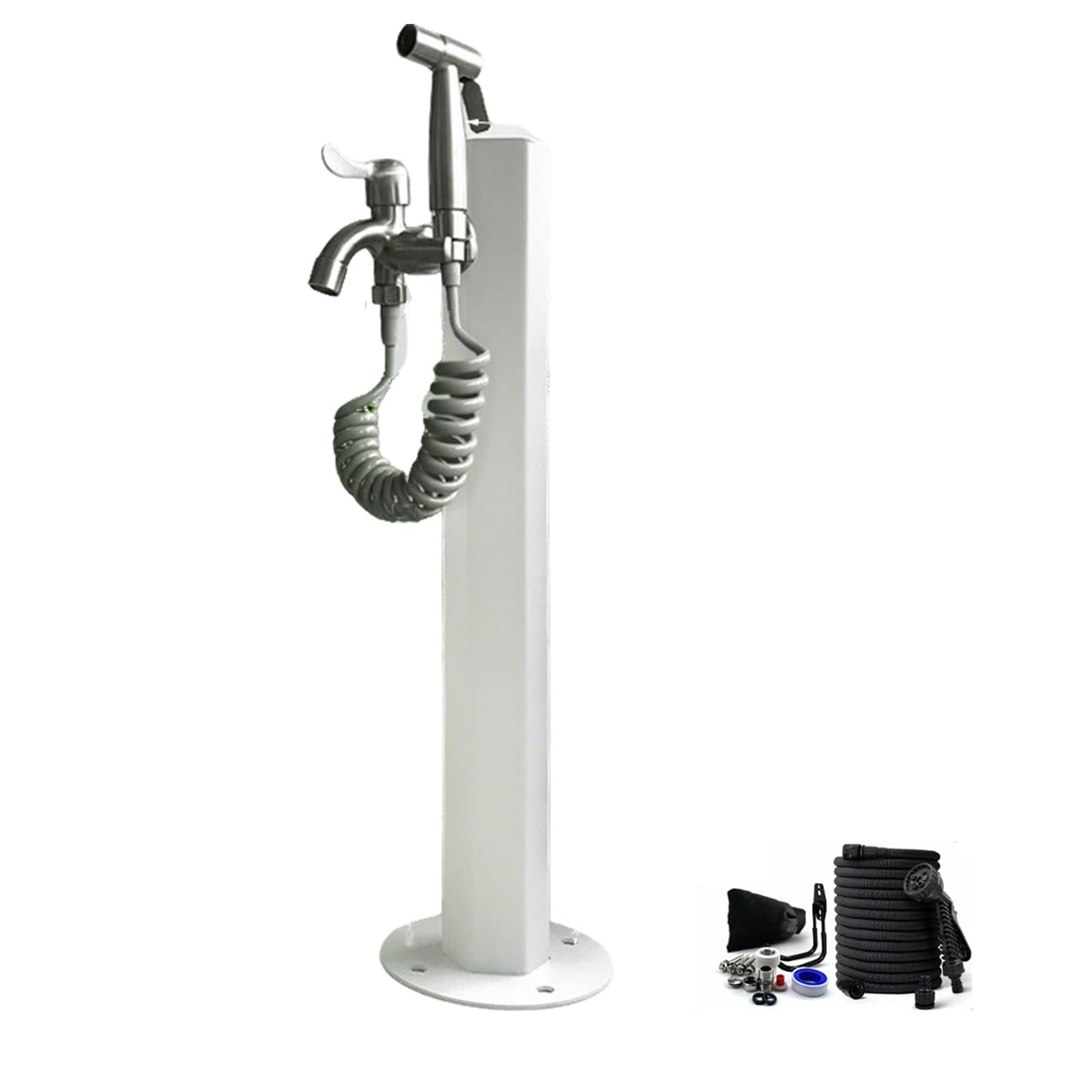 Outdoor Vertical Garden Water Column 24in, 304 Stainless Steel, Outdoor Water Faucet with Sprinkler Head, Yard Hydrant for Irrigation Washing(White)