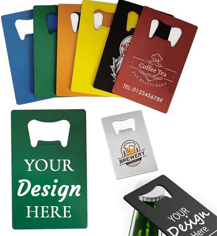 1-500PCS Custom Bottle Opener, Personalized Stainless Steel Credit Card Bottle Opener Bulk, Printed/Engraved Your LOGO & Text on Double-sided for Party, Bars, Restaurants, Wedding Favors (Green)
