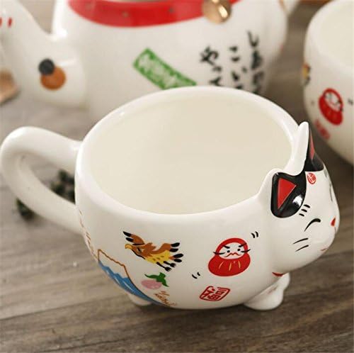 EatingBiting Charming Traditional Culture Japanese Design Maneki Neko Lucky Cat Ceramic teapot 1 Tea Pot and 2 Cups Set Package Gift Box Excellent Home Decor Asian Living Gift Chefs coffee mike tea