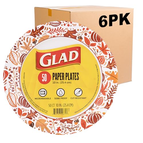 Image of Glad Disposable Paper Plates, Happy Fall Design, 10 Inch, 50 Count, 6-Pack