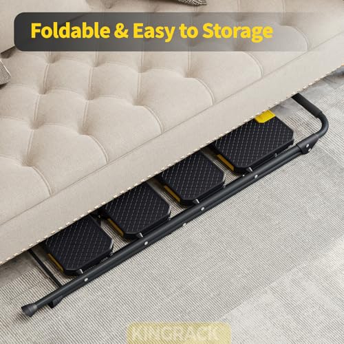 Image of KINGRACK 4 Step Ladder, Sturdy Steel Step Stool with Safe-Lock Design, Handrail, Anti-Slip Wide Pedals, Pass 800lbs Load Testing, Folding Portable Ladder for Multi-Purpose, Home, Kitchen, Black