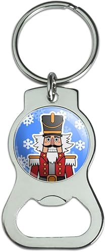 Soldado de cascanueces sonriente con llavero de copos de nieve con abrebotellas