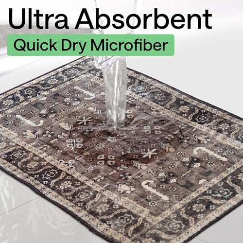 Image of Medallion Vintage Look Carpet for Living Room Bedroom Dining Room | Washable Area Rug with Non Slip TPR Backing | Modern Floor Carpet for Home(Design03-16x24 Inches)