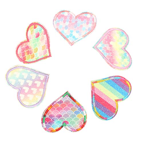 6 Pezzi Patch Termoadesive a Forma di Cuore Arcobaleno, Applique Fai da Te per Rammendo Abbigliamento, Decorazione Vestiti, Jeans, Giacche e Zaini, Ricamo Adesivo DIY