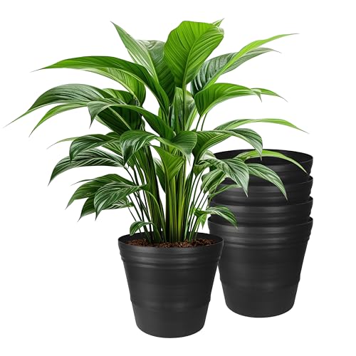 Atmos Homeware Macetas Decorativas para Interior y Exterior | 5 Macetas de Plástico con Textura y Capacidad para 23 litros | Modelo Tip Color Negro 5 Piezas
