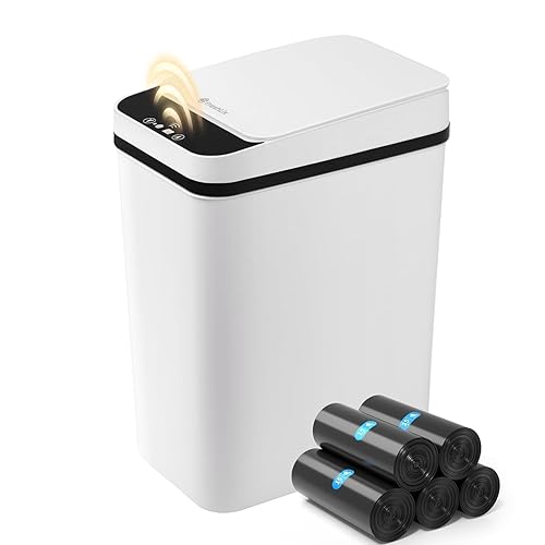 Basurero de baño con tapa, cubo de basura de 2.6 galones, botes de basura automáticos sin contacto, delgado e impermeable para dormitorio, baño,