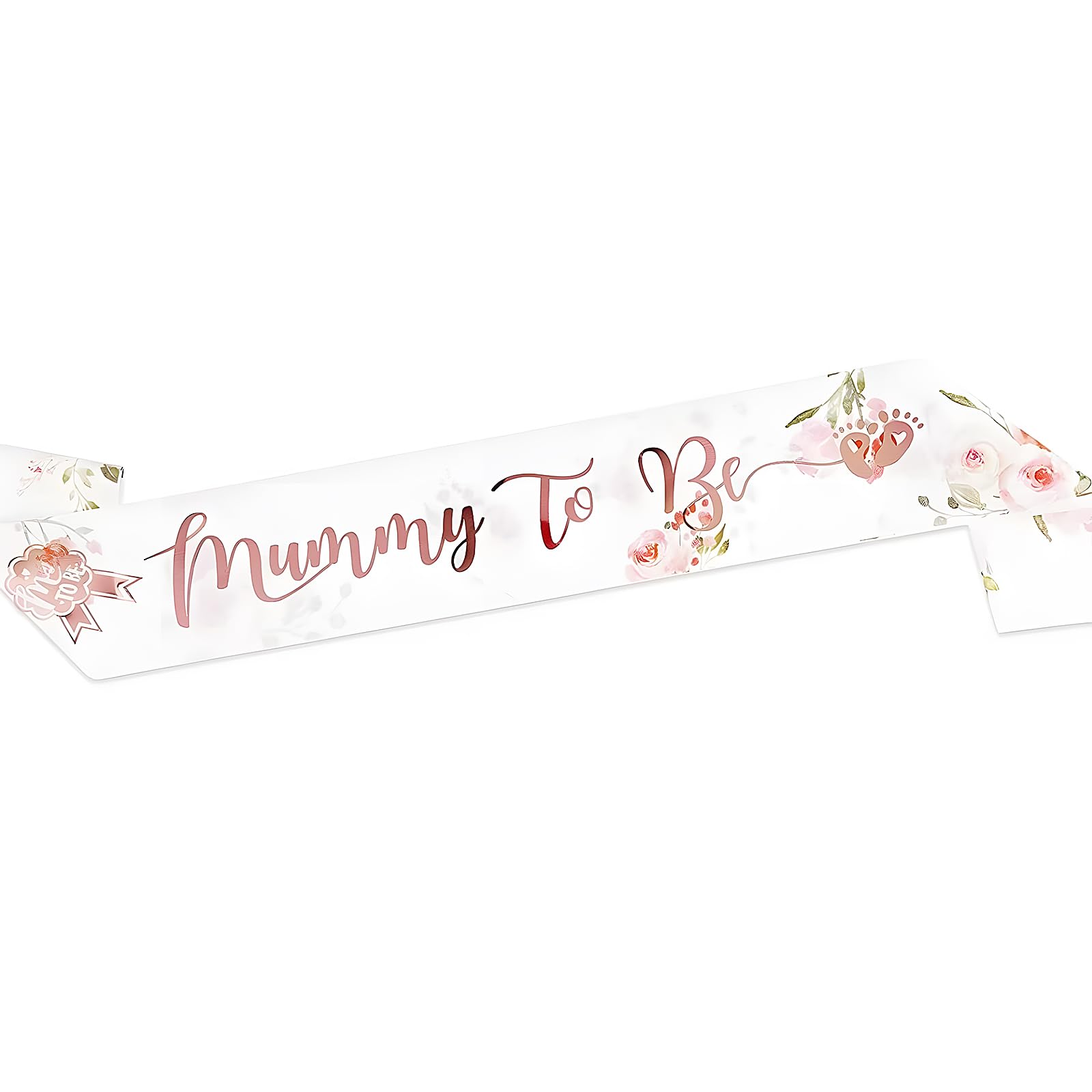 Foyscr Mummy to Be Sash, Baby Shower Favors, Sage Green Yarn Satin, Botanical Pattern, Shimmering Rose Gold, Mum to be Gifts for Baby Shower Decorations(Medallion style)