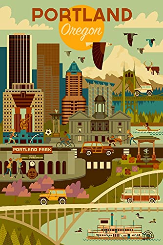 Portland, Oregon, Geometric (16x24 Giclee Gallery Art Print, Vivid Textured Wall Decor)