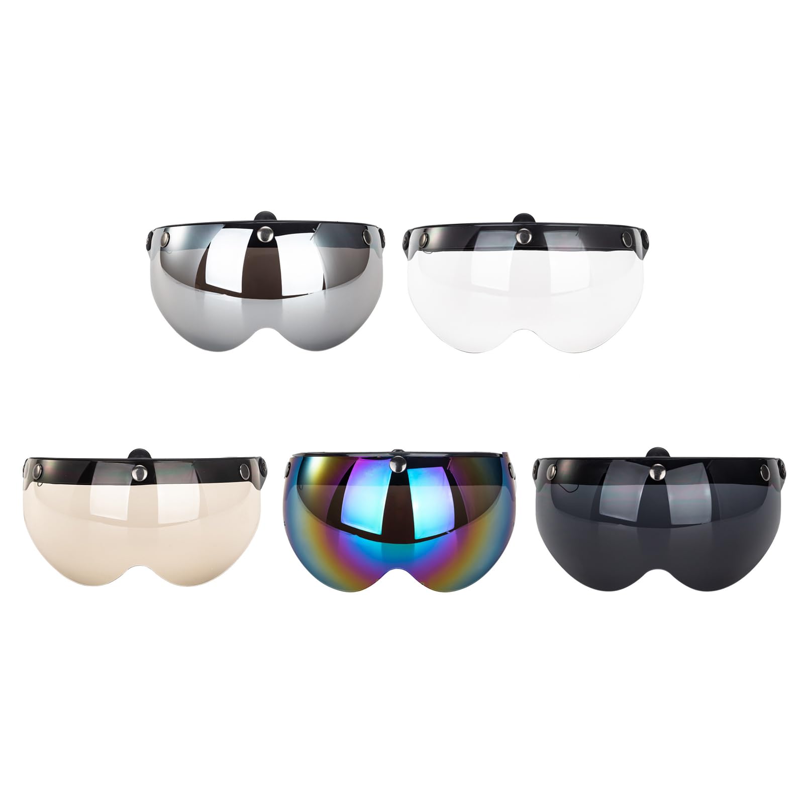 Bottone Universal Motorcycles Retro Pilot-Style Standard 3 Snap-Button Visors Flip Up Down Open Face Helmet Wind Shield Durable Three Buckle Helmet Visors Safe Helmet Visors
