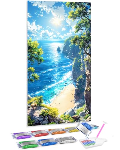 Pintura de diamante 5D Jumpdot de bosque y océano para crear vinilos de pared grandes artísticos