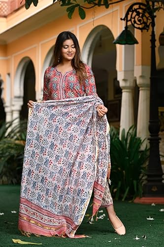 Image of Leriya Fashion Cotton Printed Kurta Sets for Woman | V Neck Festive Anarkali Suit for Women | Ethnic Kurta Set with Dupatta for Women | Wedding Kurti Set for Woman