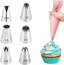 GONDNOWS Lot de 6 grandes douilles professionnelles (580, 2D, 2C, 1M，1A，6B) pour la décoration de gâteaux et cupcakes - Compatible poche à douille, churro, donuts, Multicolore