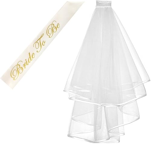 Miniatura 1 de 2 piezas de doble cinta en el centro, velo de boda nupcial en cascada blanca con peine y banda de satén para novia, despedida de soltera, fiesta de