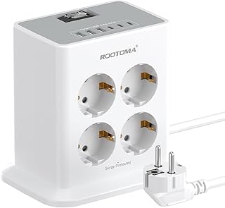 Mehrfachsteckdose mit 6 USB(5V/4,8A), 8 Fach Steckdosenleiste Überspannungsschutz, Steckdose mit Schalter, Steckdosenturm 2M Verlängerungskabel für Zuhause Büro, Weiß