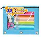 Forvencer Zippered Pencil Pouches, Premium Heavy-Duty Zippers, Aesthetic 3 Ring Pencil Case, Candy Colors, Cute Clear Top Binder Pouch, Colorful Zipper Pencil Bag for Girls Boys Adults, Baby Blue