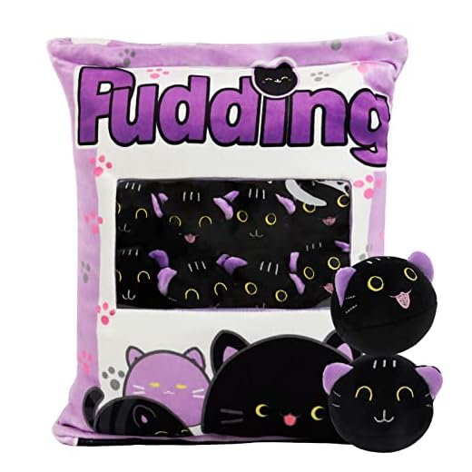 HXPLN Chat Peluche Oreiller, Oreiller Chat Kawaii Snack Oreiller, Coussin Kawaii avec Peluche Chat Poupée, Amovible Chat Jouet Peluche,Cadeau de Chat Mignon pour Filles et Enfants (8 Chatons Violets)