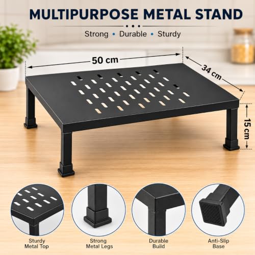 Image of Niyara Multipurpose 2-Tier Microwave Oven Stand Rack | Heavy Duty Metal Kitchen Storage Shelf Organizer with Side Hooks for Utensils, Jars & Appliances (SINGLE LAYER)
