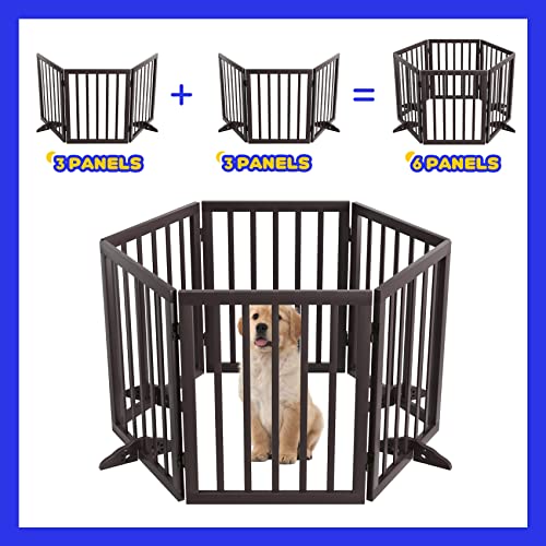 Semiocthome Free Standing Pet Gates For Dog Indoor, 3-Panel Puppy Gates For The House With 2Pcs Support Feet, 24“(H) Folding Dog Gate For Stairs Expands Up To 55" (W) No Installation Resquired- Brown #TOP6