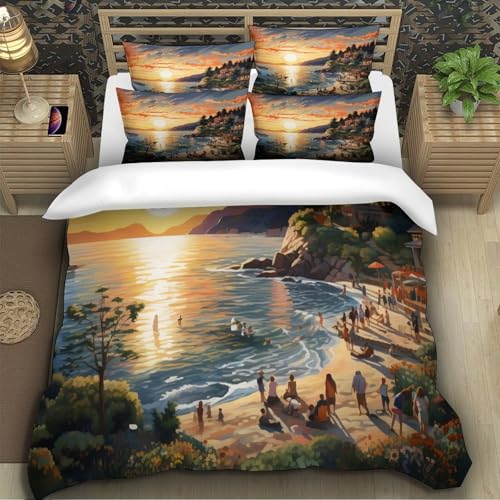 Housse de couette 140x200 coucher de soleil imprimé 3D hypoallergénique - 5