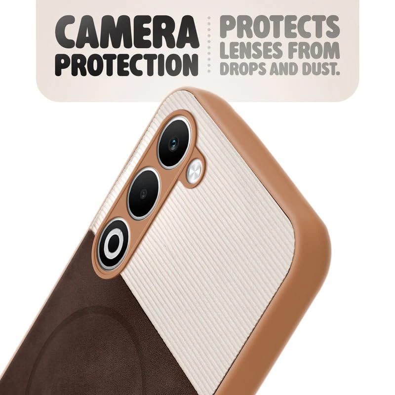 Image of Bintage case Macc-Safe Design Hard Light Weight Back Case | Soft Border Camera Protect | Dual PU Leather Finish Back Cover Compatible for Oppo A5 5G - White & Cherry Brown