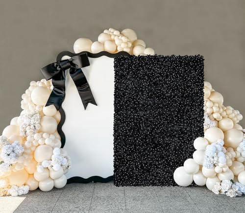 Image of Black Flower Backdrop Artificial Flower Wall Mat 7x4.6ft 3D Silk Hydrangea Floral Wall Panels Decor for Halloween Birthday Wedding Party Event Celebrations Background